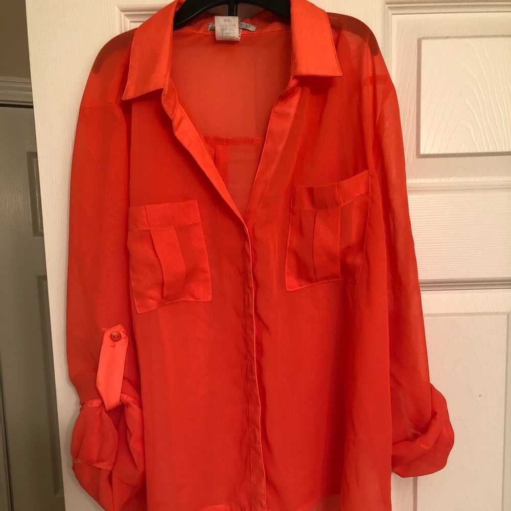 Sheer neon button down